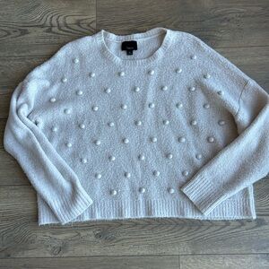 Lumiere Cream Textured Crew Neck Sweater
